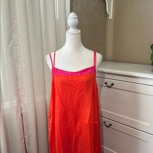 Women's Pink and Orange Slip Dress